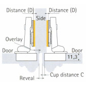 073919 Clip-On 95 Degree Concealed Hinge for 32mm Profile Doors – Half Overlay / Press-In